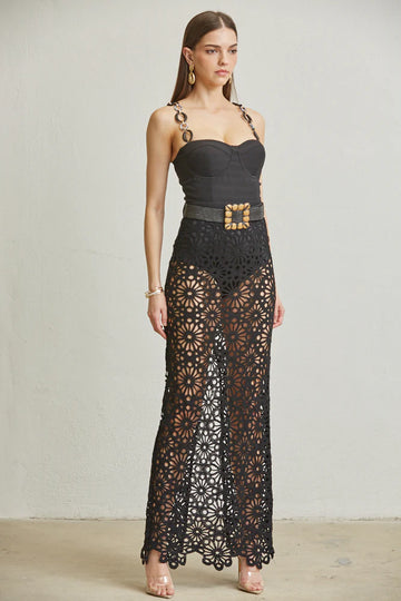 Saadia Crochet Dress wih Buckle Belt